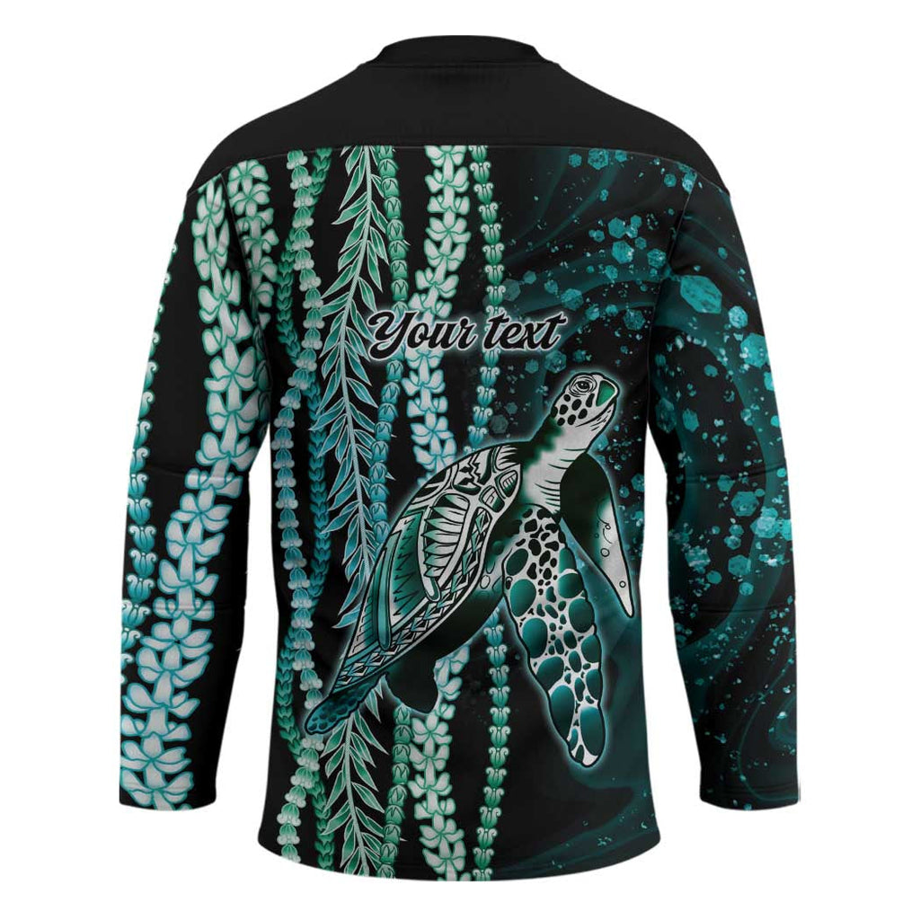 Hawaiian Honu Personalized Hockey Jersey Dark Cyan Maile Pikake Flower Lei Inspired LT9
