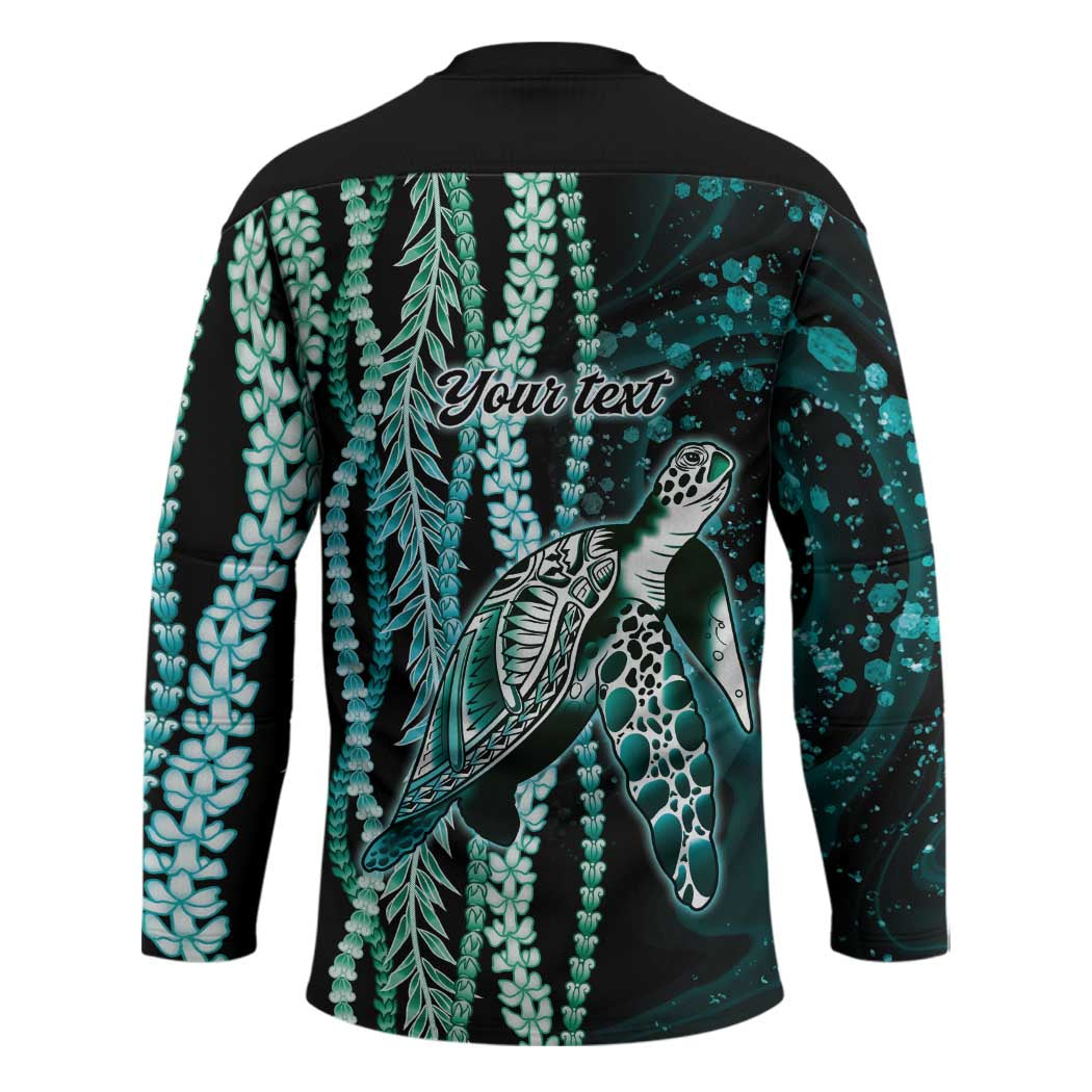 Hawaiian Honu Personalized Hockey Jersey Dark Cyan Maile Pikake Flower Lei Inspired LT9