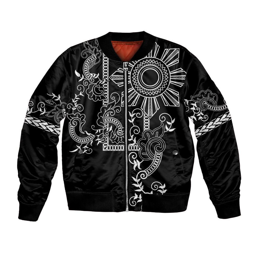 Filipino Sun Tribal Tattoo Bomber Jacket Philippines Inspired Barong Simple Black LT9