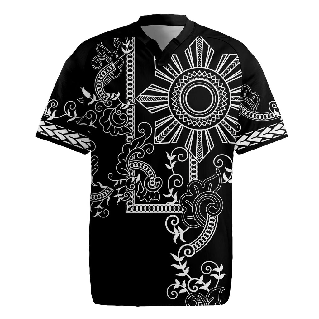 Filipino Sun Tribal Tattoo Rugby Jersey Philippines Inspired Barong Simple Black LT9