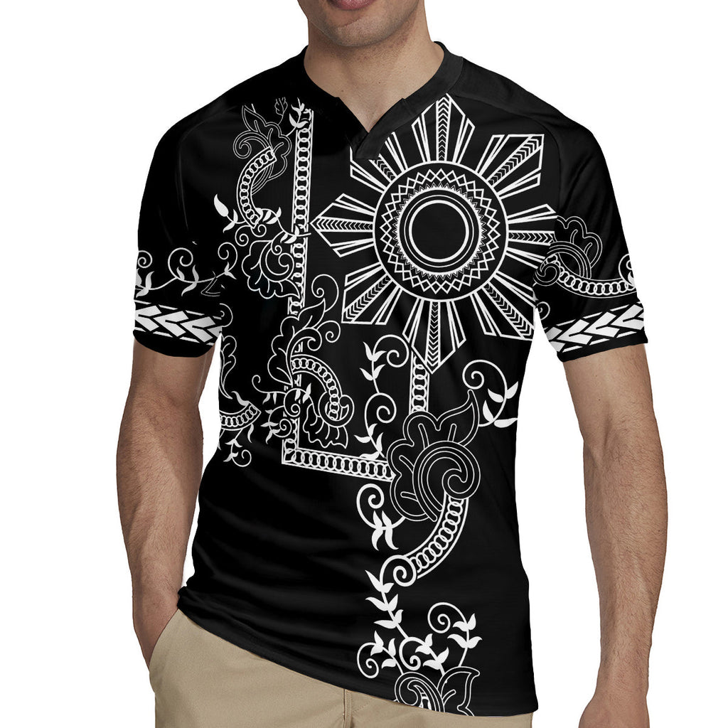 Filipino Sun Tribal Tattoo Rugby Jersey Philippines Inspired Barong Simple Black LT9
