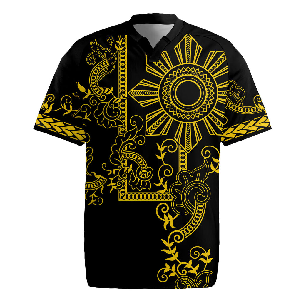 Filipino Sun Tribal Tattoo Rugby Jersey Philippines Inspired Barong Simple Gold LT9