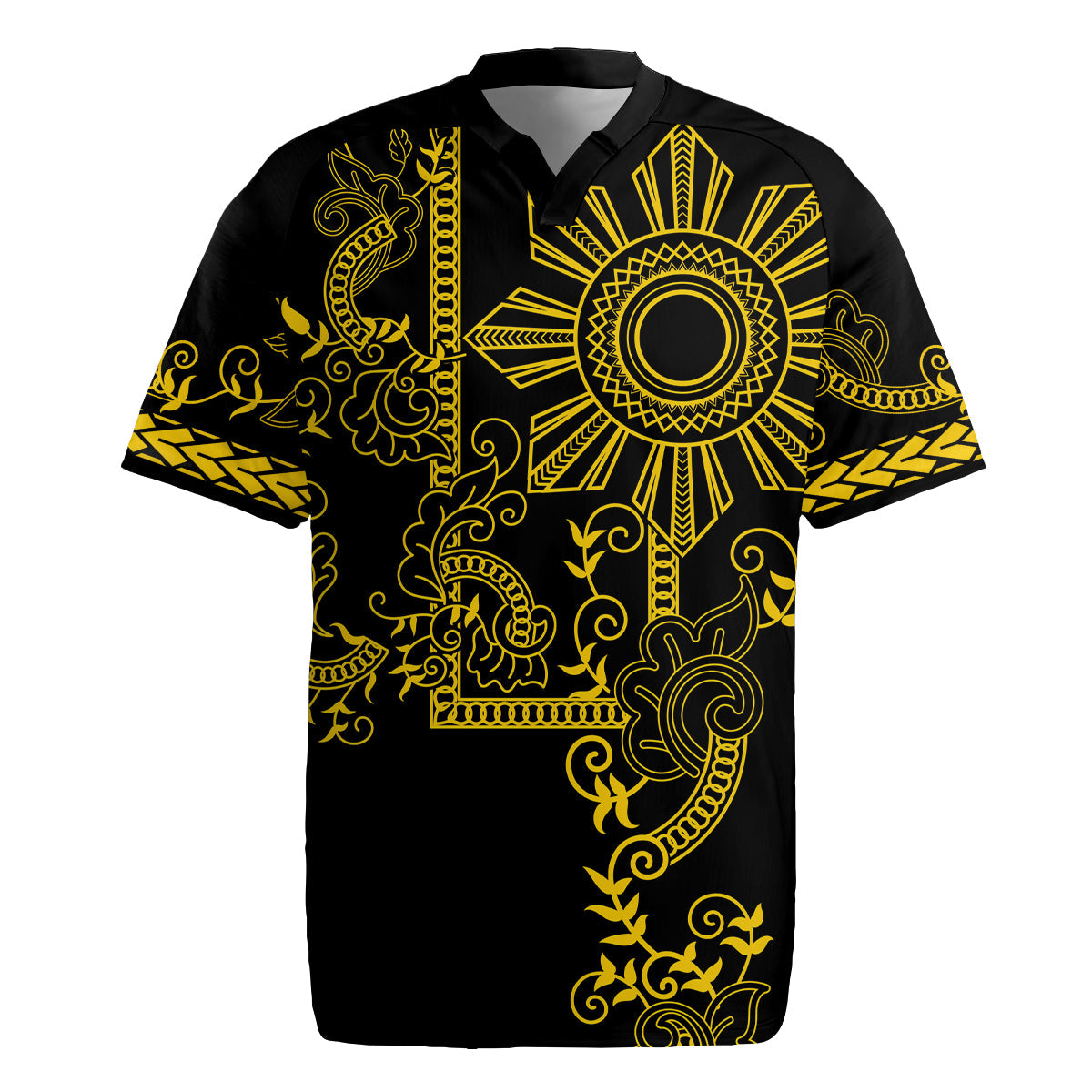 Filipino Sun Tribal Tattoo Rugby Jersey Philippines Inspired Barong Simple Gold LT9
