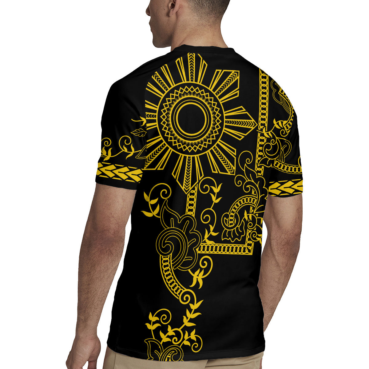 Filipino Sun Tribal Tattoo Rugby Jersey Philippines Inspired Barong Simple Gold LT9