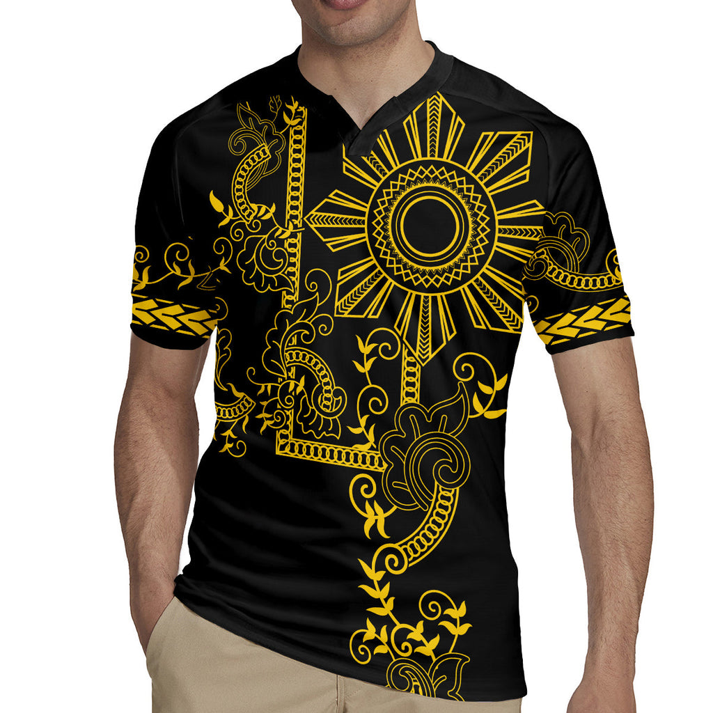 Filipino Sun Tribal Tattoo Rugby Jersey Philippines Inspired Barong Simple Gold LT9