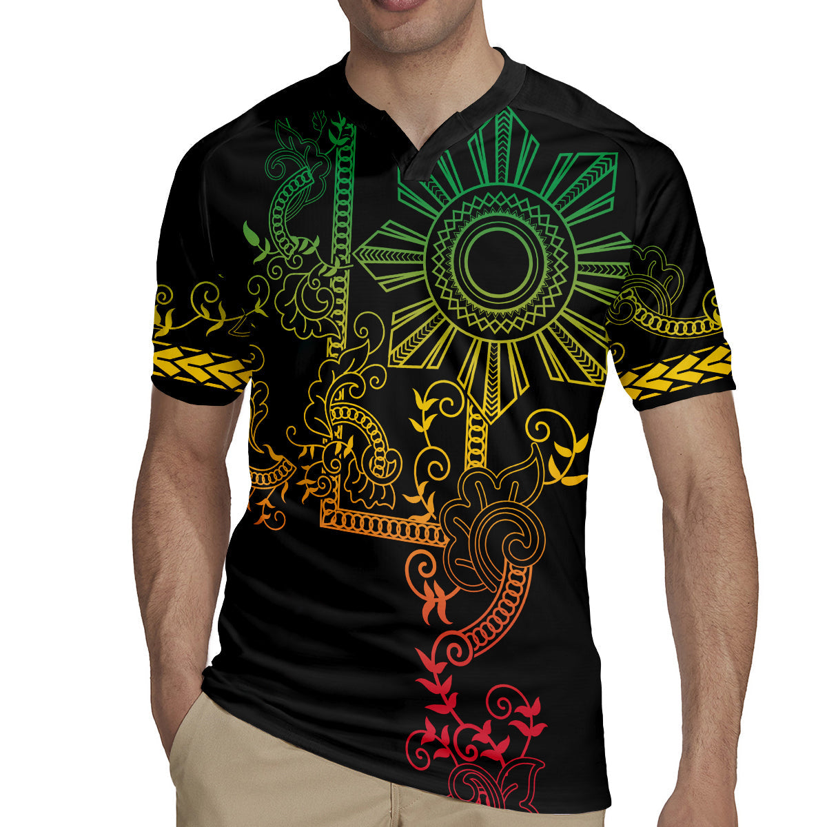 Filipino Sun Tribal Tattoo Rugby Jersey Philippines Inspired Barong Reggae Art LT9