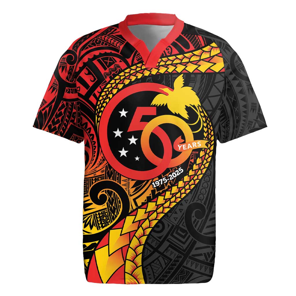 Papua New Guinea Tribal Tattoo Rugby Jersey 50th Independence Anniversary LT9