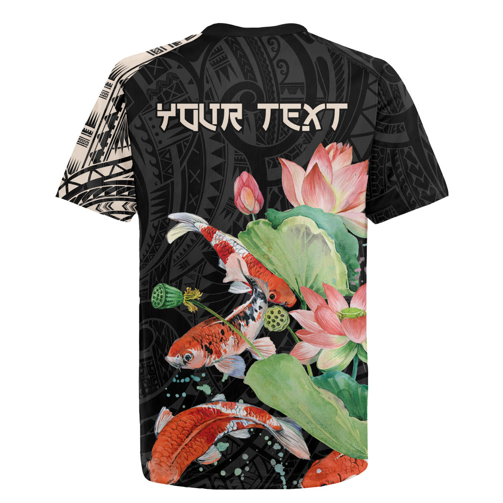 Personalized Japanese Koi Fish Rugby Jersey with Polynesian Pattern LT9