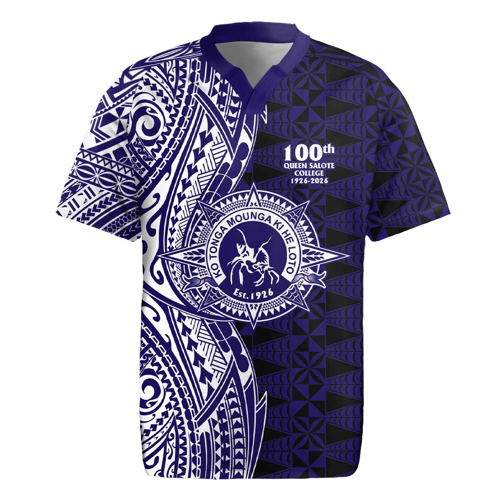 Tonga Queen Salote College 100th Years Rugby Jersey Blue Tonga Kupesi Uniquely Pacific Art LT9