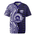 Tonga Queen Salote College 100th Years Rugby Jersey Blue Tonga Kupesi Uniquely Pacific Art LT9