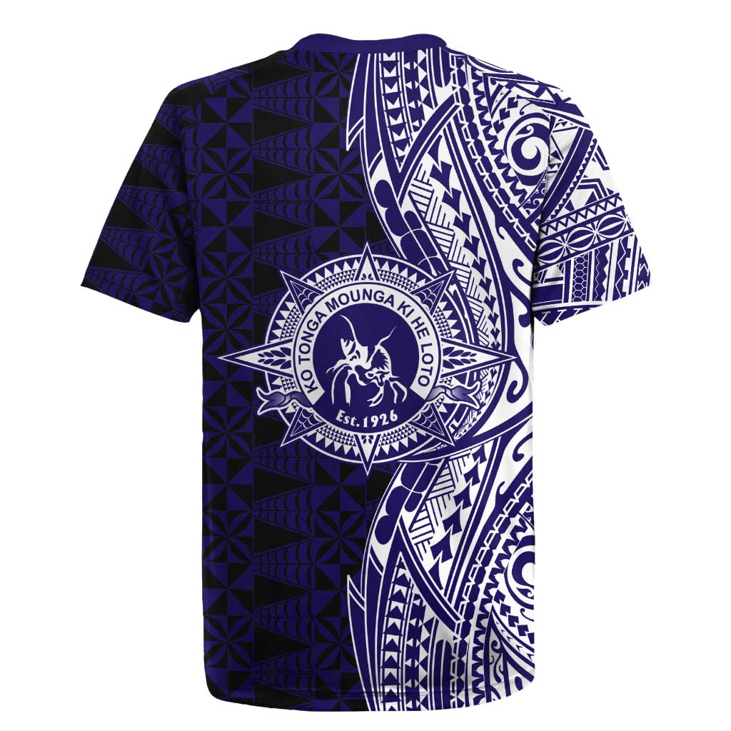 Tonga Queen Salote College 100th Years Rugby Jersey Blue Tonga Kupesi Uniquely Pacific Art LT9