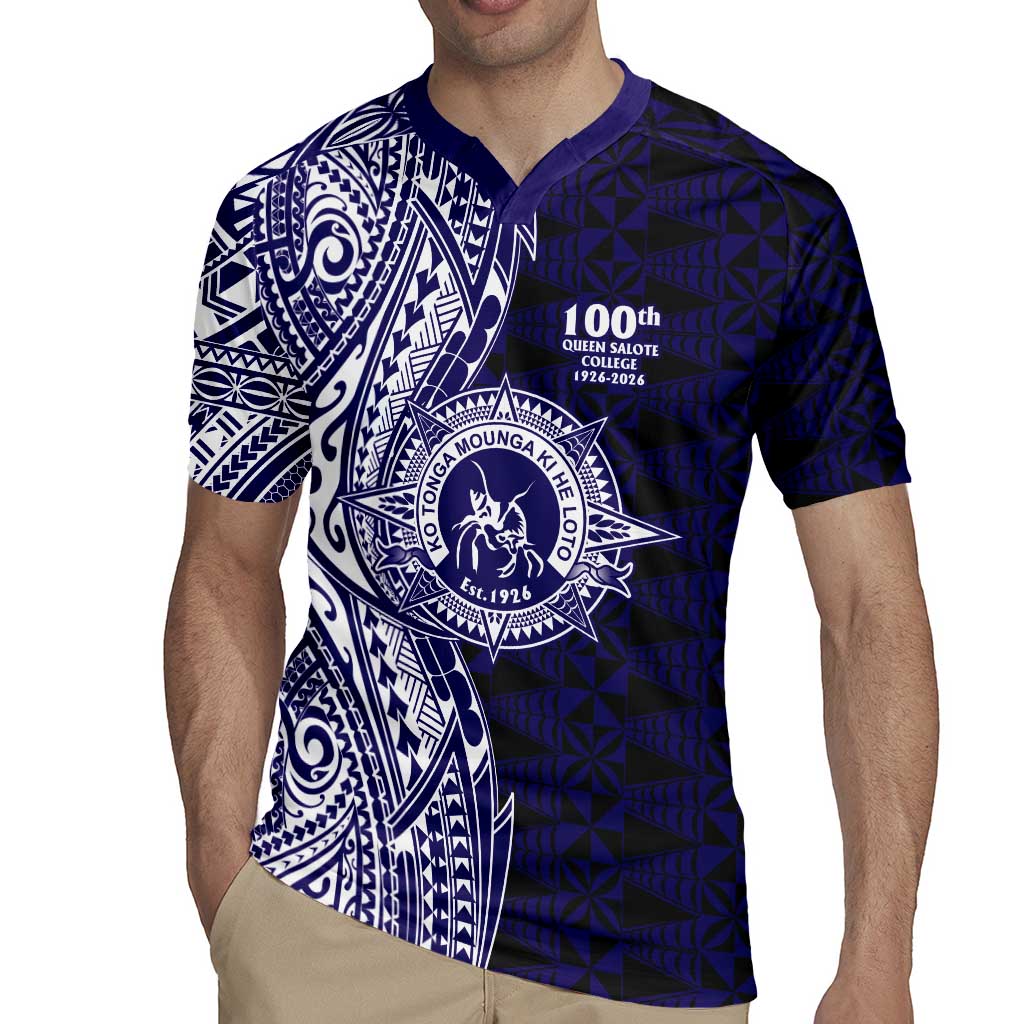 Tonga Queen Salote College 100th Years Rugby Jersey Blue Tonga Kupesi Uniquely Pacific Art LT9