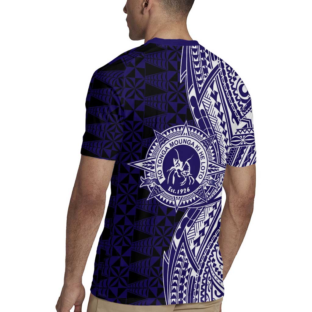Tonga Queen Salote College 100th Years Rugby Jersey Blue Tonga Kupesi Uniquely Pacific Art LT9