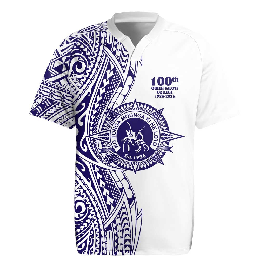 Tonga Queen Salote College 100th Years Rugby Jersey White Tonga Kupesi Uniquely Pacific Art LT9