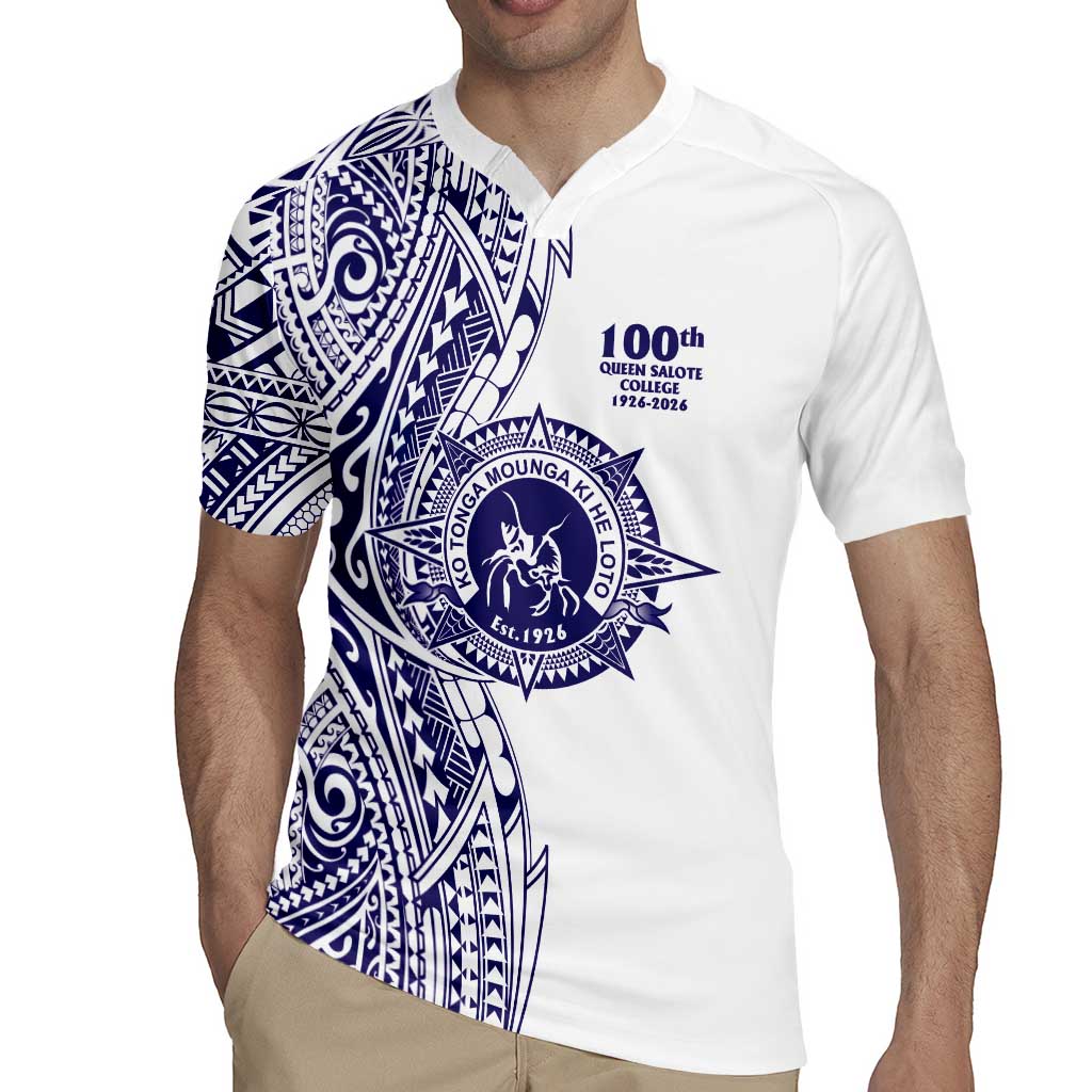 Tonga Queen Salote College 100th Years Rugby Jersey White Tonga Kupesi Uniquely Pacific Art LT9