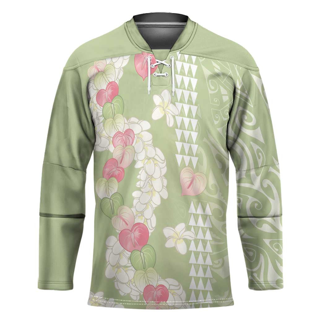 Leaf Green Hawaii Anthurium Plumeria Lei Hockey Jersey LT9