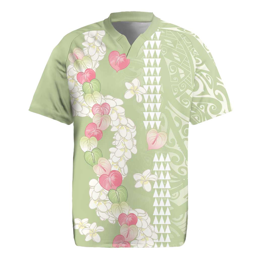 Leaf Green Hawaii Anthurium Plumeria Lei Rugby Jersey LT9