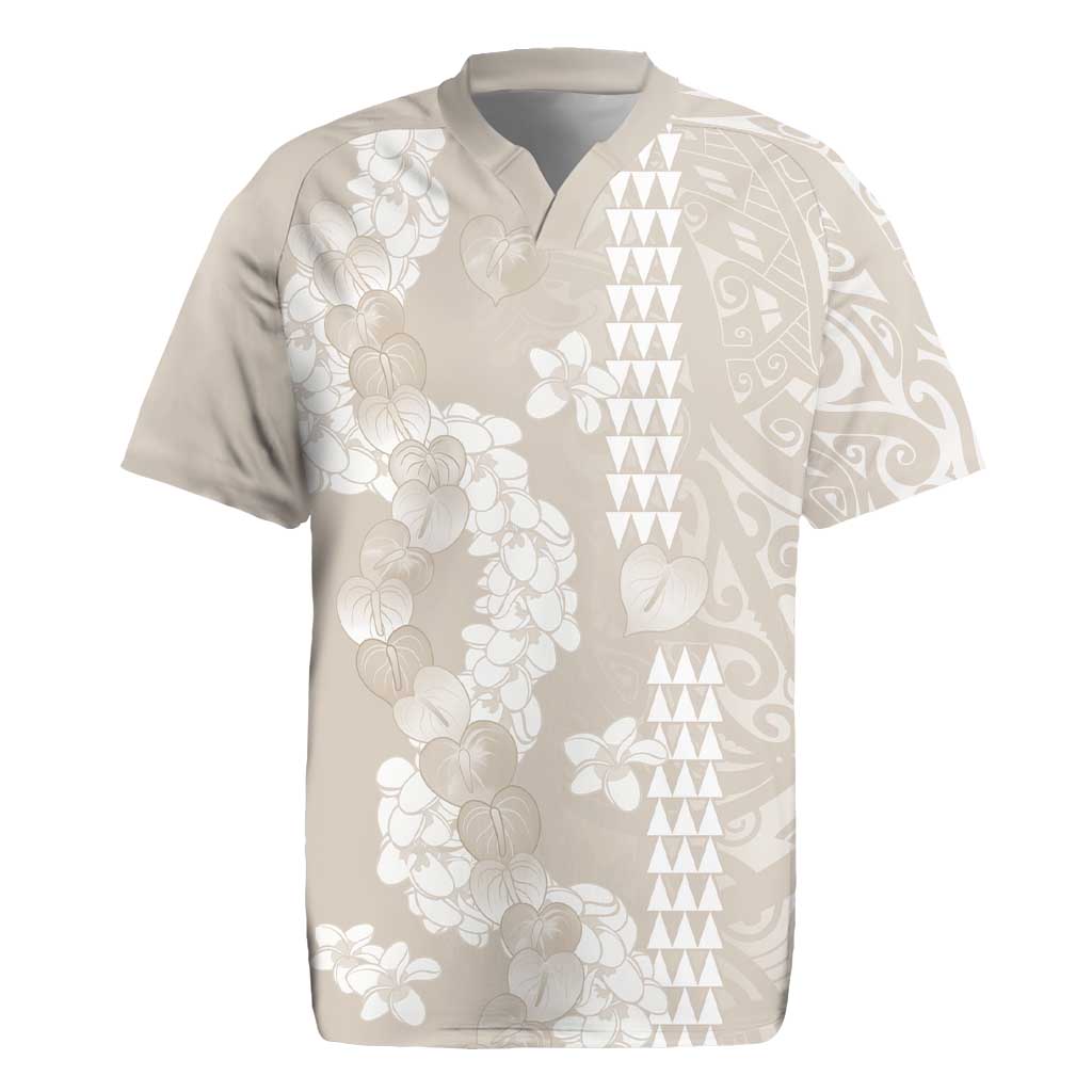 Suede Beige Hawaii Anthurium Plumeria Lei Rugby Jersey LT9