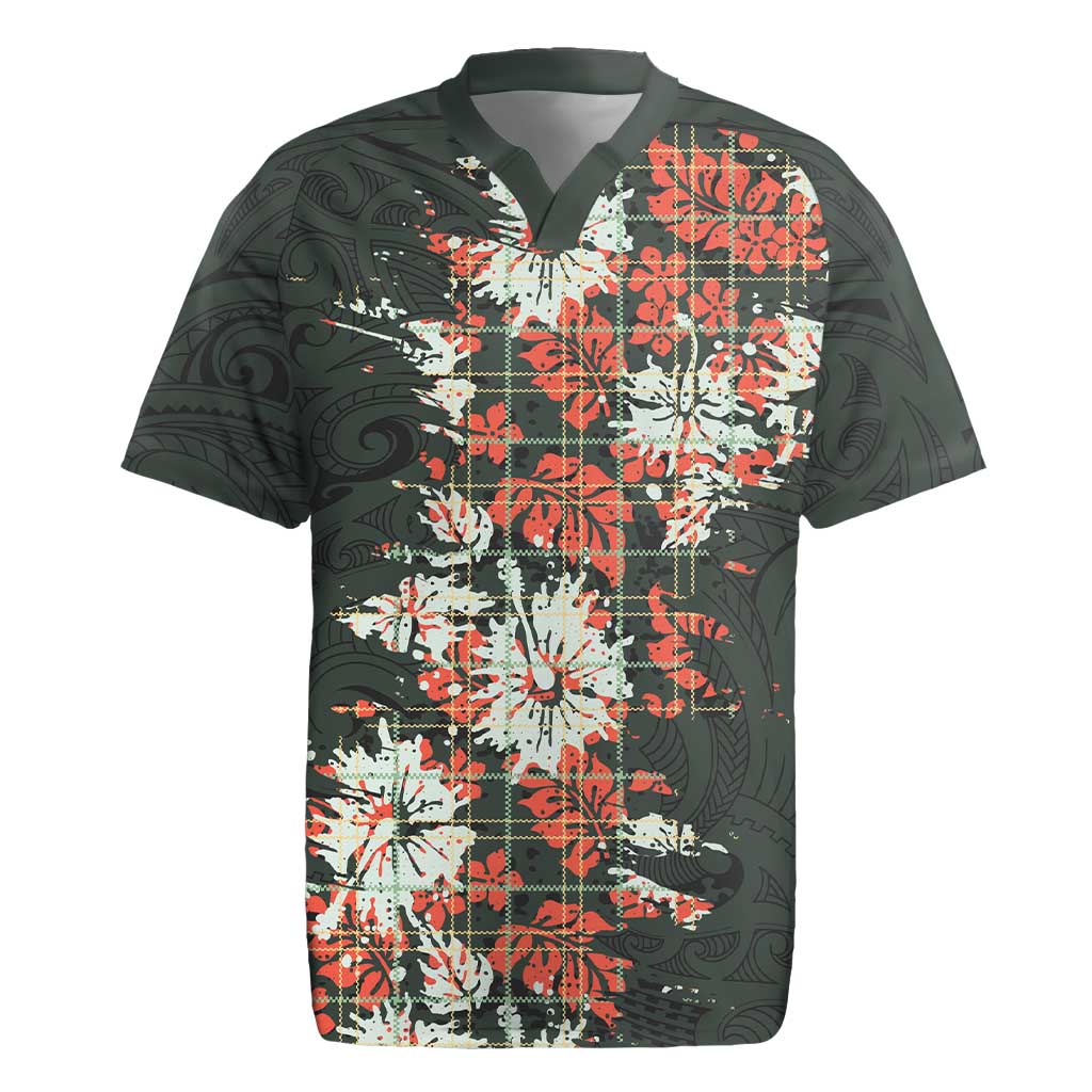 Hawaii Tartan With Hibiscus Rugby Jersey Polynesian Pattern Vintage LT9