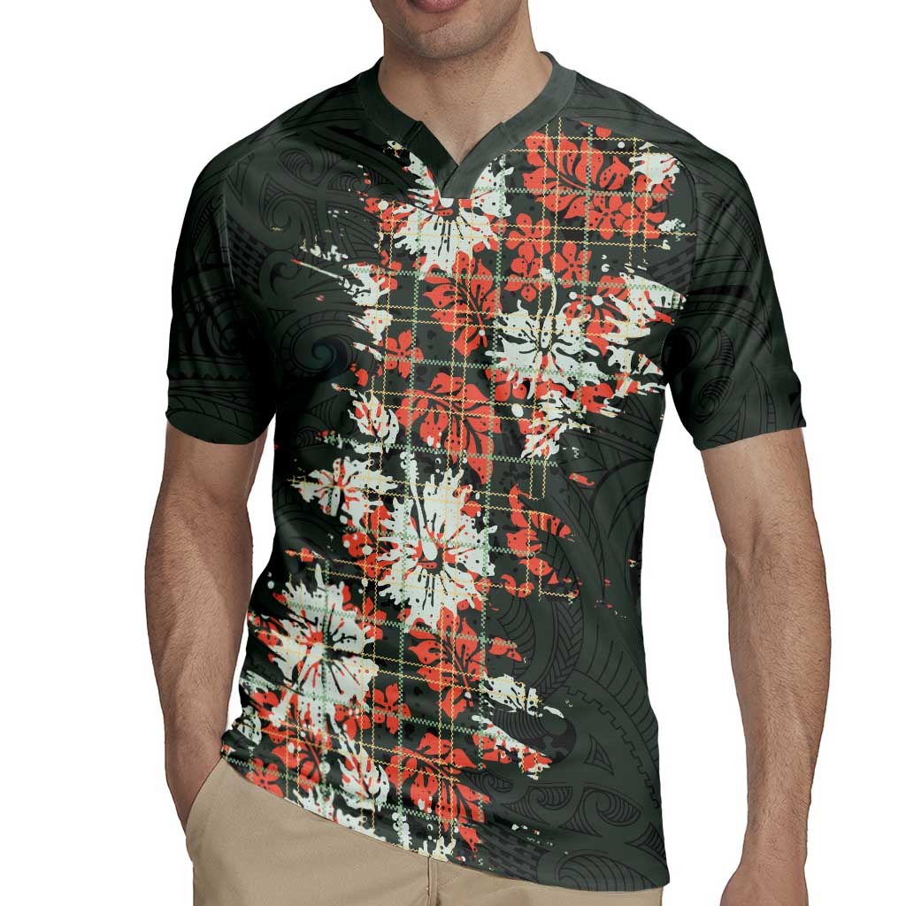 Hawaii Tartan With Hibiscus Rugby Jersey Polynesian Pattern Vintage LT9
