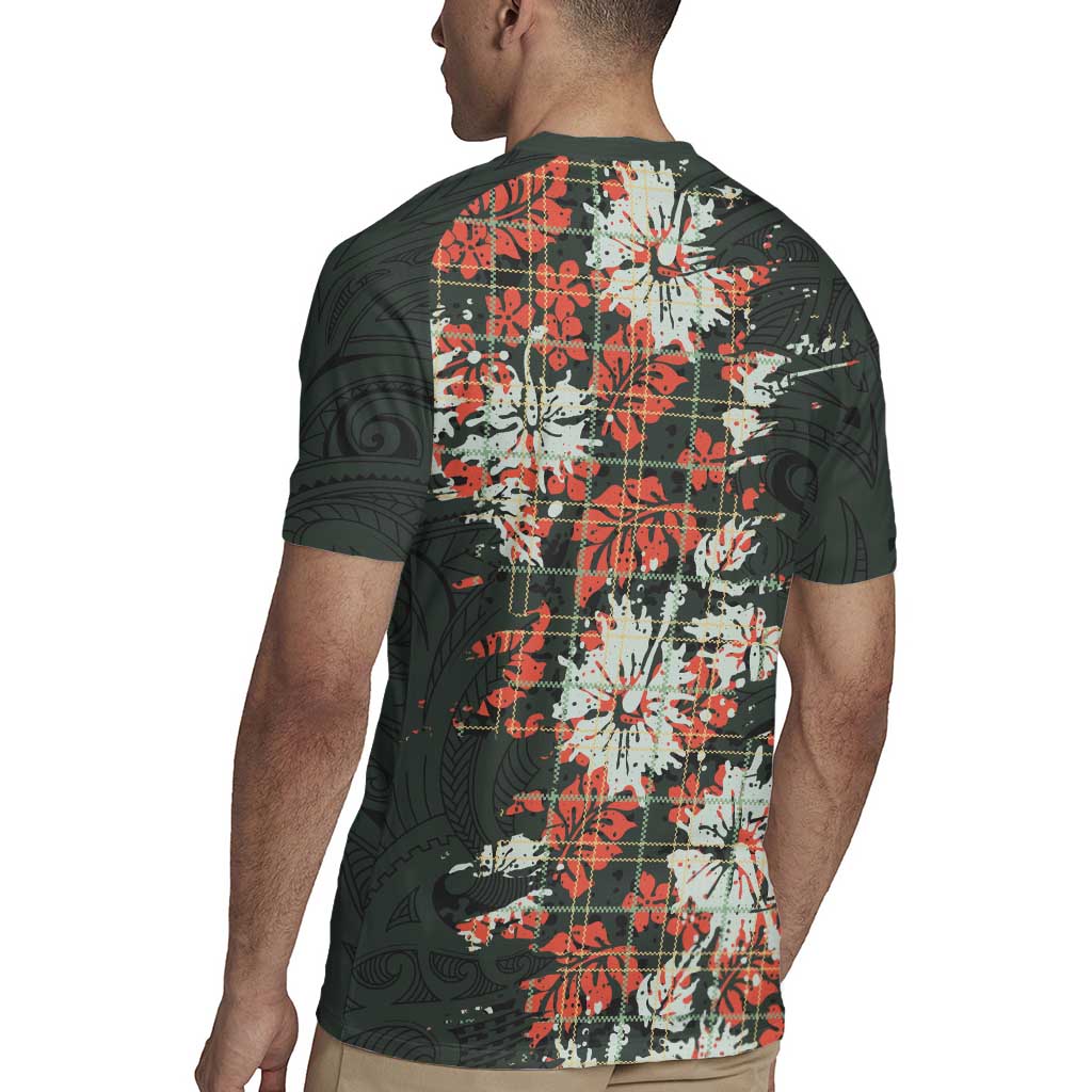 Hawaii Tartan With Hibiscus Rugby Jersey Polynesian Pattern Vintage LT9
