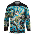 Japanese Hawaiian Crane Hockey Jersey Blue Tapa Patchwork Pattern LT9