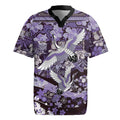 Japanese Hawaiian Crane Rugby Jersey Purple Tapa Patchwork Pattern LT9