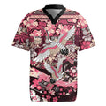 Japanese Hawaiian Crane Rugby Jersey Soft Pink Tapa Patchwork Pattern LT9