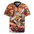 Japanese Hawaiian Crane Rugby Jersey Yellow Ochre Tapa Patchwork Pattern LT9