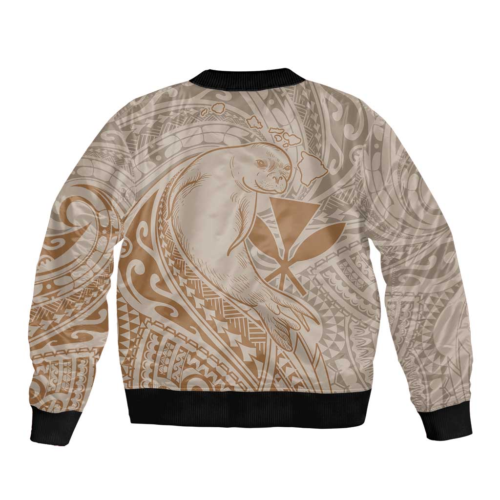 Hawaii Monk Seal and Map Bomber Jacket Polynesian Kanaka Maoli Beige Vibe LT9
