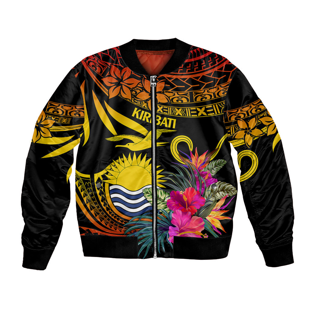 Polynesian Kiribati Independence Day Bomber Jacket Kiribati Emblem with Hibiscus Pacific Beauty LT9