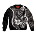 Samoa Siapo Tribal Pattern Bomber Jacket Black Polynesian Plumeria Tapa Motif LT9
