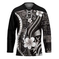 Samoa Siapo Tribal Pattern Hockey Jersey Black Polynesian Plumeria Tapa Motif LT9