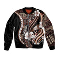 Samoa Siapo Tribal Pattern Bomber Jacket Brown Polynesian Plumeria Tapa Motif LT9