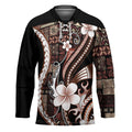 Samoa Siapo Tribal Pattern Hockey Jersey Brown Polynesian Plumeria Tapa Motif LT9