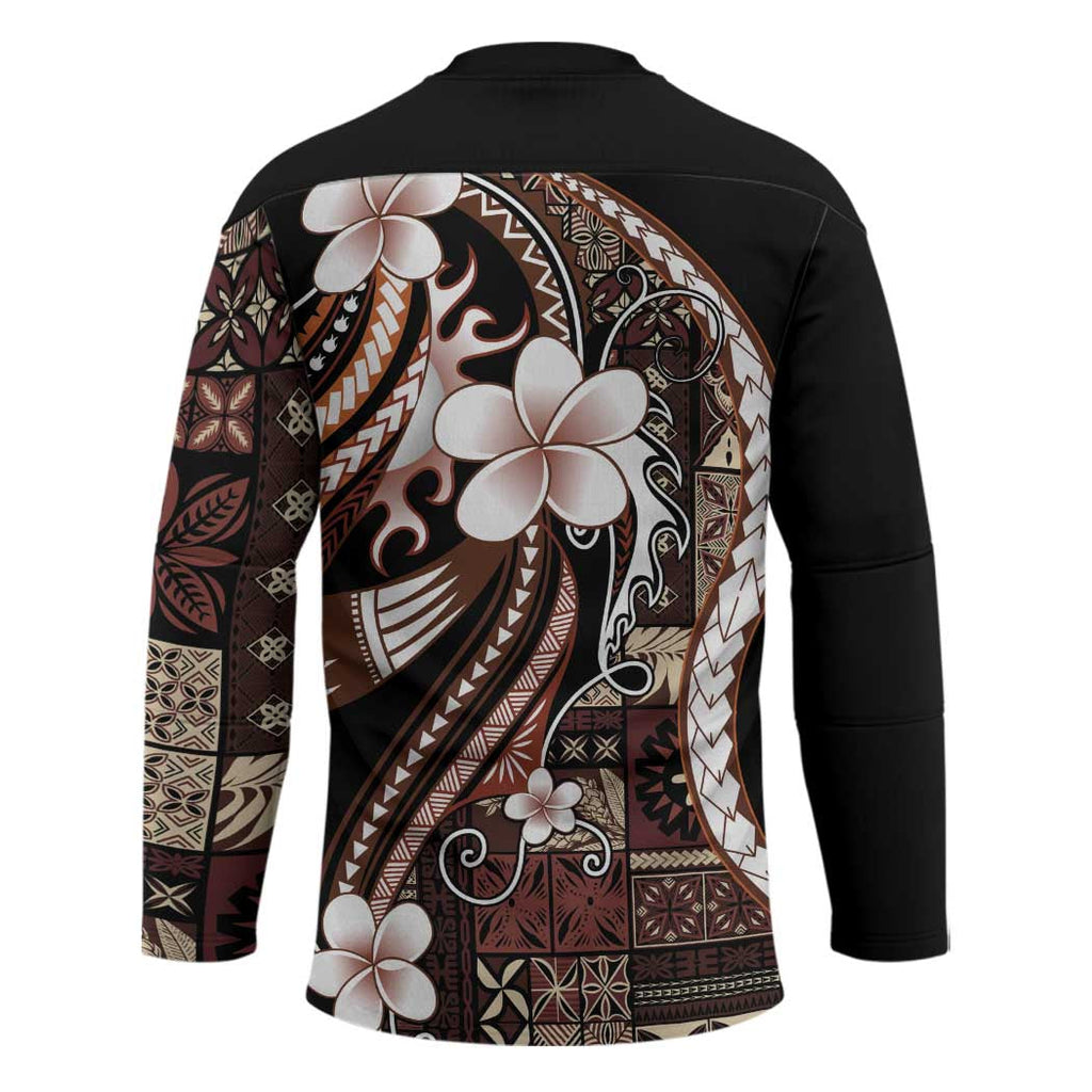 Samoa Siapo Tribal Pattern Hockey Jersey Brown Polynesian Plumeria Tapa Motif LT9