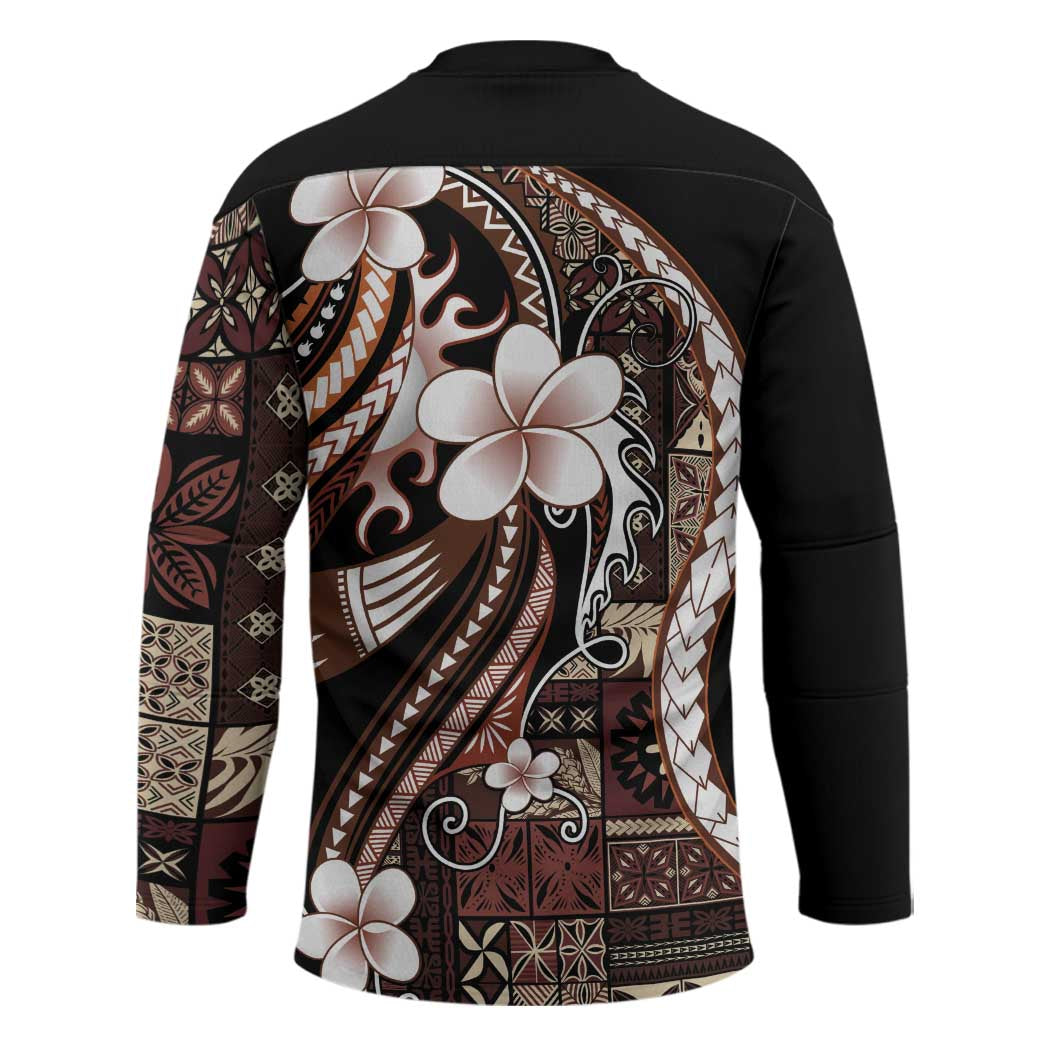 Samoa Siapo Tribal Pattern Hockey Jersey Brown Polynesian Plumeria Tapa Motif LT9