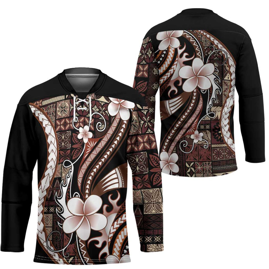 Samoa Siapo Tribal Pattern Hockey Jersey Brown Polynesian Plumeria Tapa Motif LT9