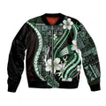 Samoa Siapo Tribal Pattern Bomber Jacket Forest Green Polynesian Plumeria Tapa Motif LT9