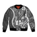Samoa Siapo Tribal Pattern Bomber Jacket Light Gray Polynesian Plumeria Tapa Motif LT9