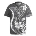 Samoa Siapo Tribal Pattern Rugby Jersey Light Gray Polynesian Plumeria Tapa Motif LT9