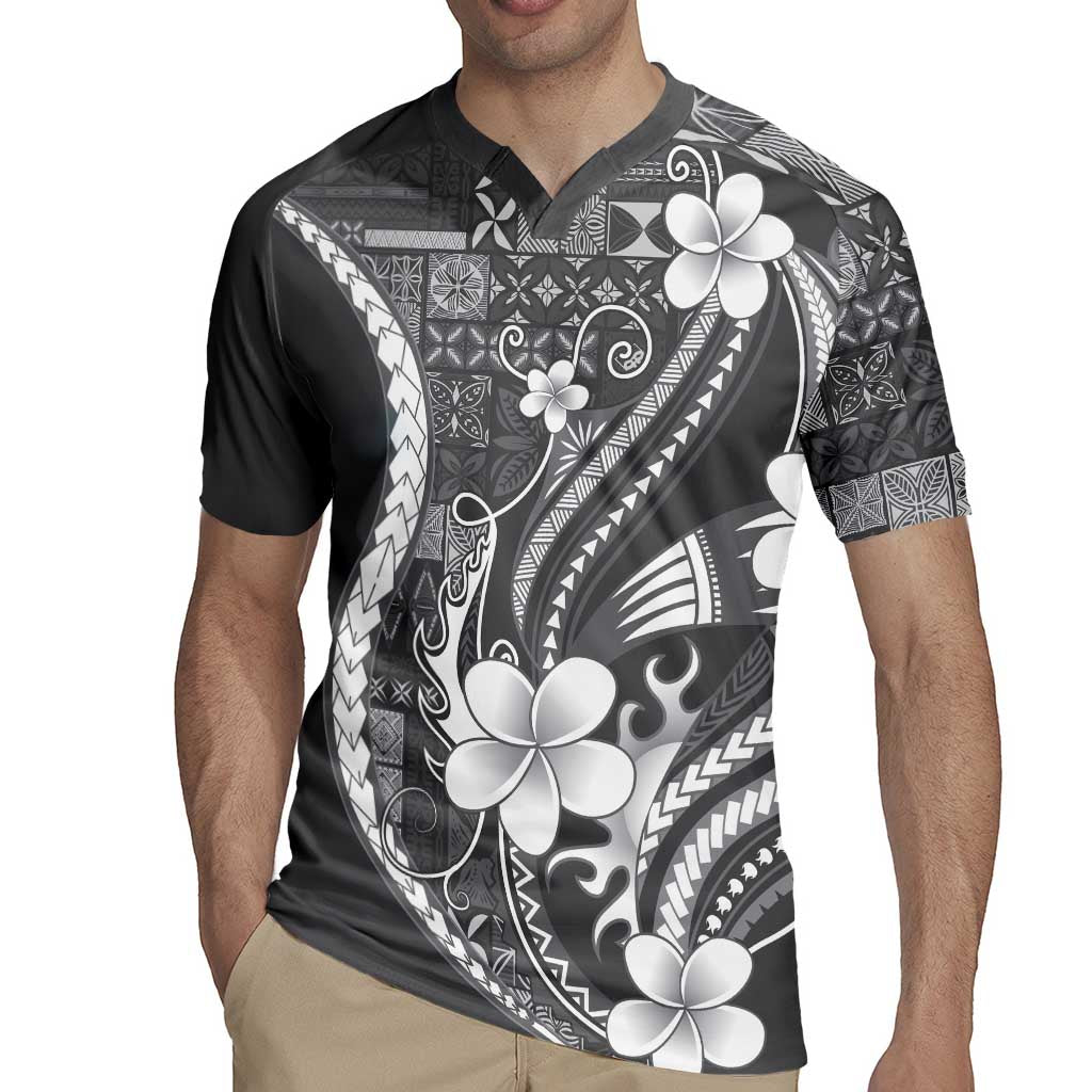 Samoa Siapo Tribal Pattern Rugby Jersey Light Gray Polynesian Plumeria Tapa Motif LT9