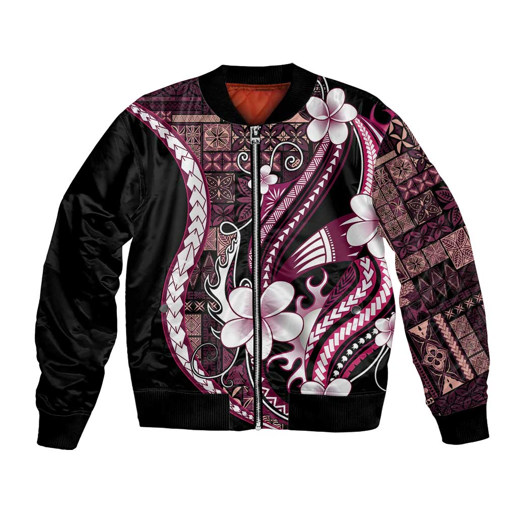 Samoa Siapo Tribal Pattern Bomber Jacket Violet Polynesian Plumeria Tapa Motif LT9