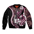 Samoa Siapo Tribal Pattern Bomber Jacket Violet Polynesian Plumeria Tapa Motif LT9