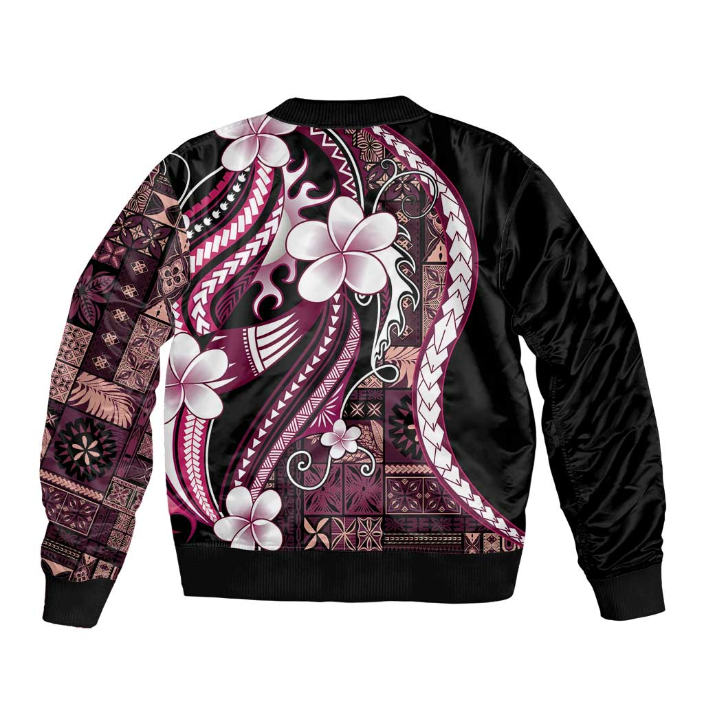 Samoa Siapo Tribal Pattern Bomber Jacket Violet Polynesian Plumeria Tapa Motif LT9
