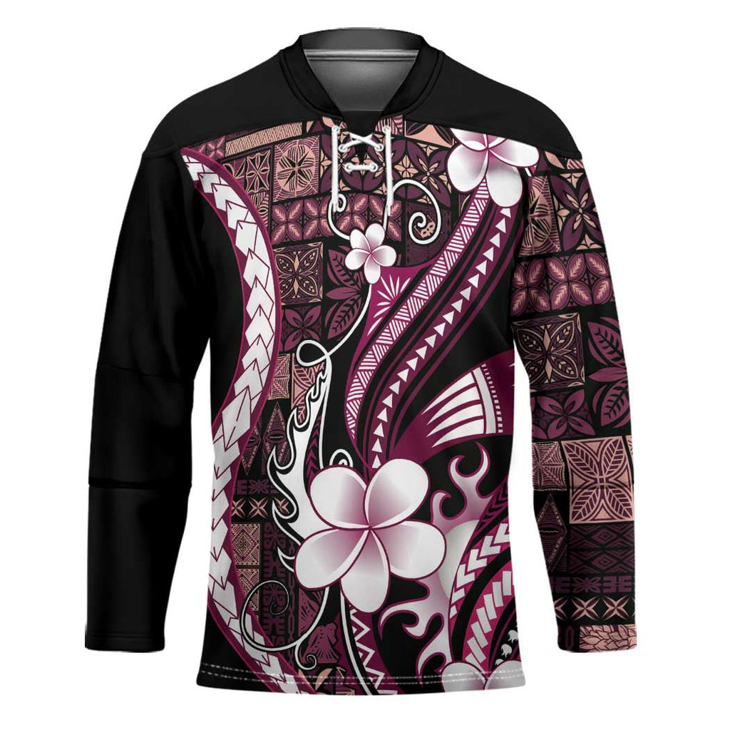 Samoa Siapo Tribal Pattern Hockey Jersey Violet Polynesian Plumeria Tapa Motif LT9