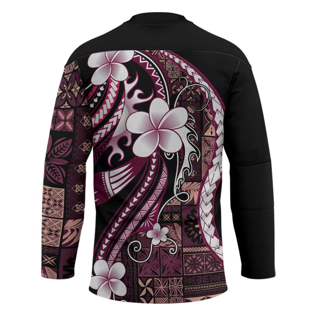 Samoa Siapo Tribal Pattern Hockey Jersey Violet Polynesian Plumeria Tapa Motif LT9