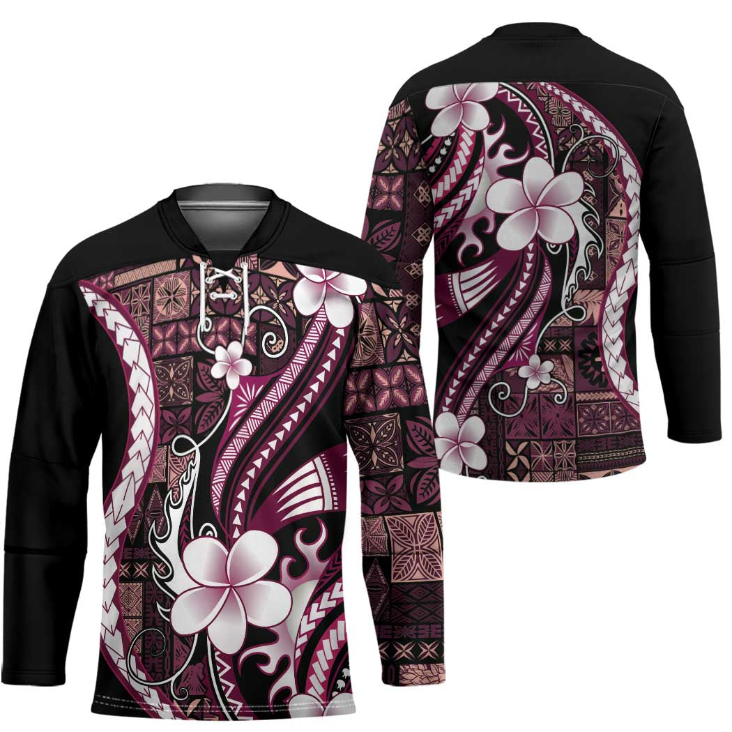 Samoa Siapo Tribal Pattern Hockey Jersey Violet Polynesian Plumeria Tapa Motif LT9