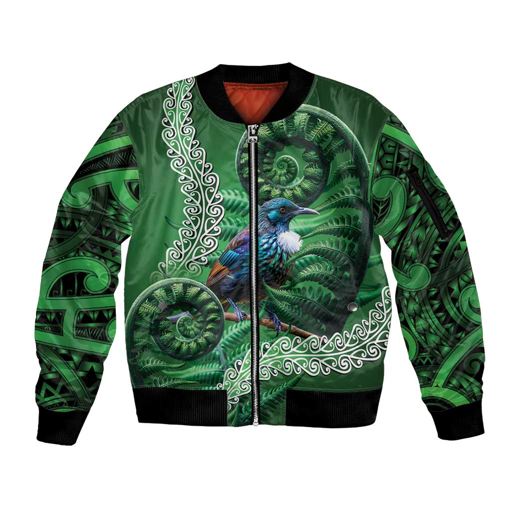 Tui Bird Koru Silver Fern Aotearoa Sleeve Zip Bomber Jacket LT9