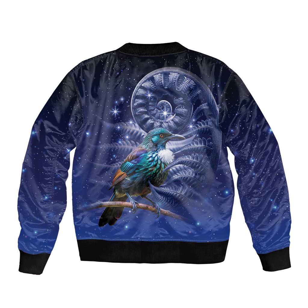 Tui Bird Matariki Galaxy Sleeve Zip Bomber Jacket Koru Silver Fern Aotearoa LT9